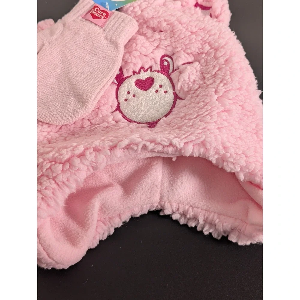 Care Bears Toddler Girls Pink 2 PC Set Beanie And Mittens NWT
